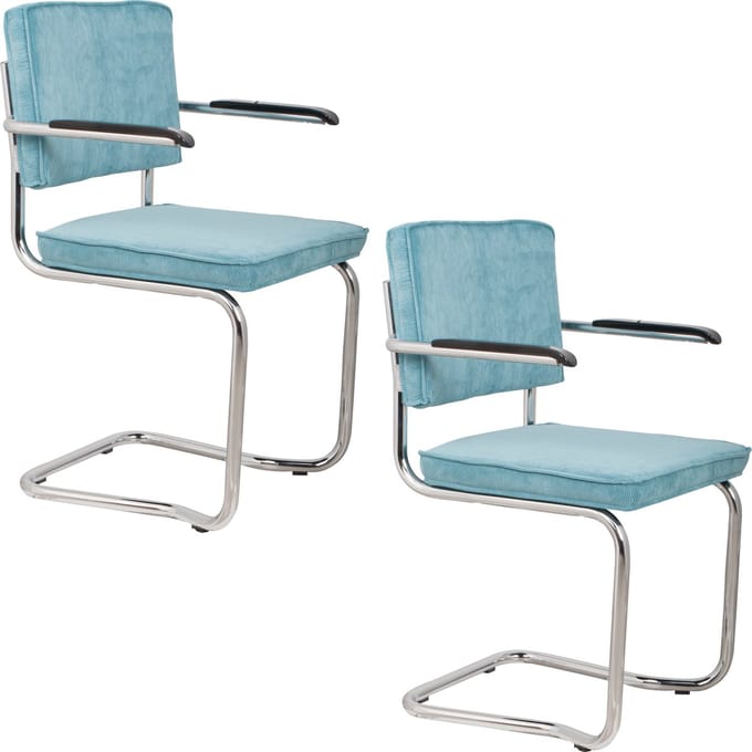 Zuiver Ridge Kink Rib Eetkamerstoelen Armleuning Blauw - Set van 2