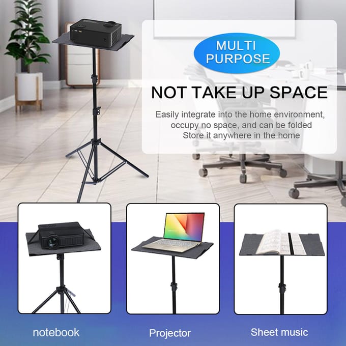 T160 Projectorstatiefstandaard Opvouwbaar Laptopstatief Projectorbeugel met statieflade zwart