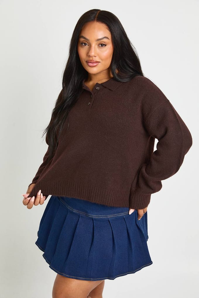 boohoo Dames JUMPER MET KNOPDETAIL | Chocolate | Maat: 22