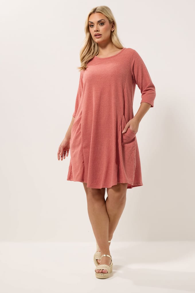 Yours Oranje Gedrapeerde Jurk Met Zakken Size 48