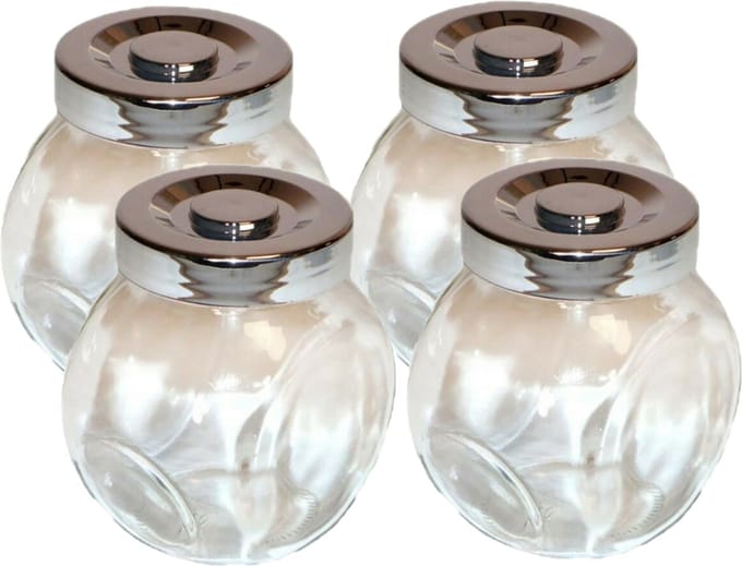 Concorde Kruidenpotjes - 4 stuks - transparant - glas - schroefdeksel - 150 ml