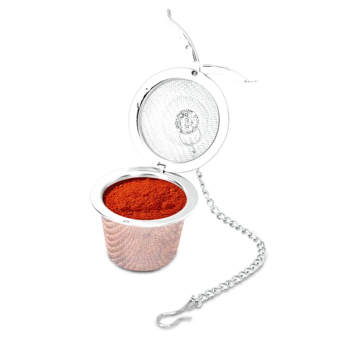 RVS theezeefje met gaasbol, kruidenfilter en soepfilter met ketting(S) Small white