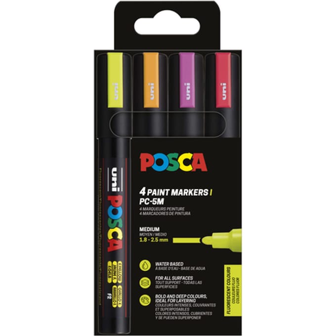 Paintmarker Uni POSCA PC5M medium fluor assorti set à 4 stuks