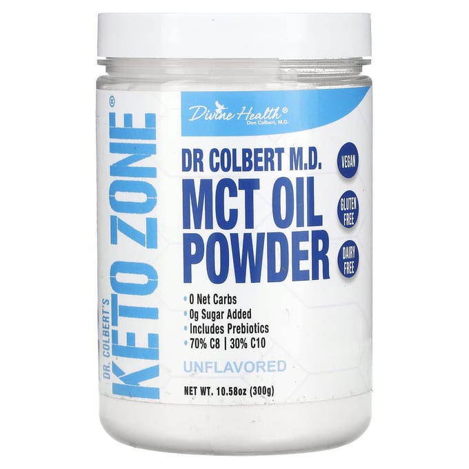 Santé Divine, Dr. Colbert Keto Zone, poudre d'huile MCT, sans saveur, 10,58 oz (300 grammes)