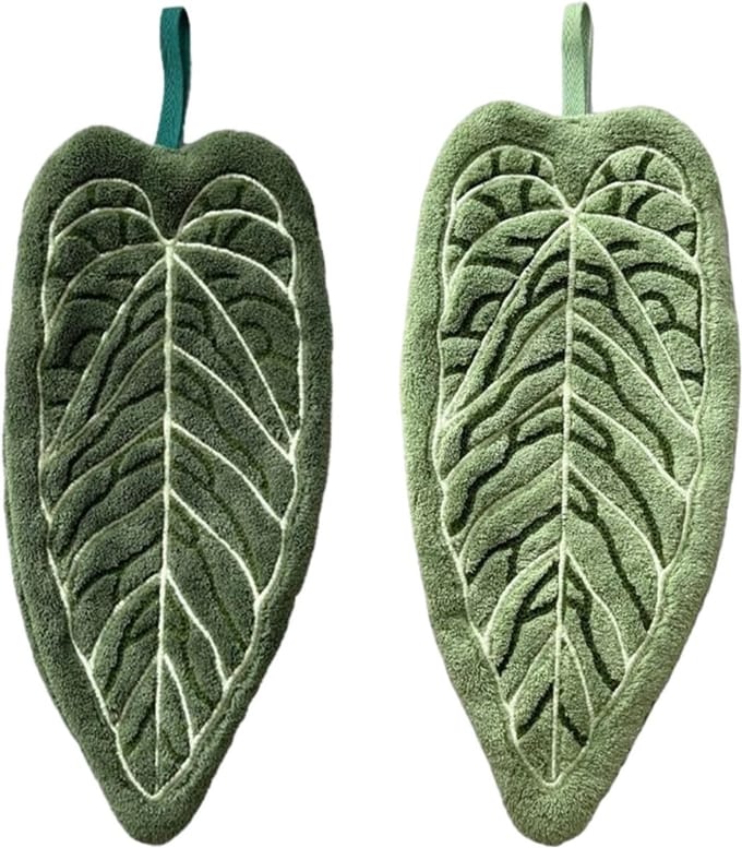 Solidchoice - 2 Stuks Groene Bladeren Katoenen Keukenhanddoeken