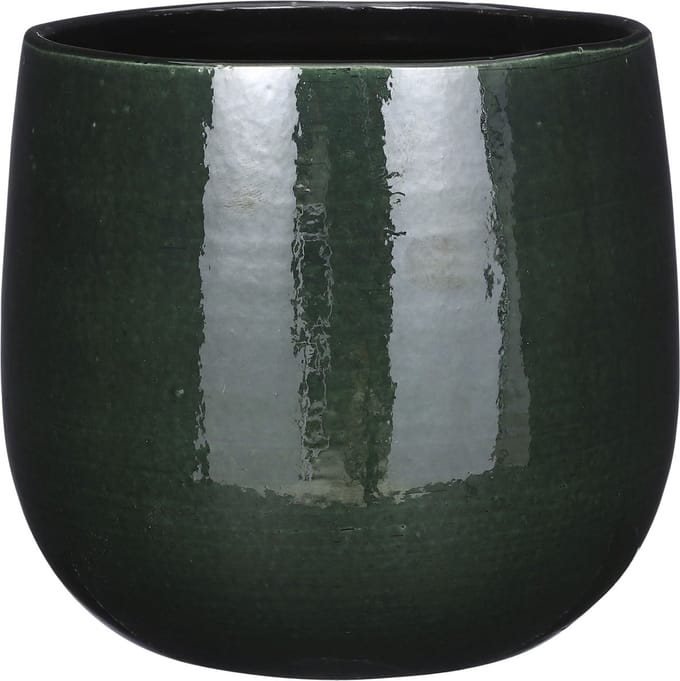 Mica Decorations Plantenpot - keramiek - donkergroen glans/spotted- D24xH22 cm - bloempot