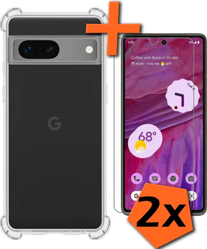 Hoes - Met 2x Screenprotector - Geschikt voor Google Pixel 7A - Sterk & Shockproof - Back Cover - Siliconen Case - Telefoon Hoes - Transparant