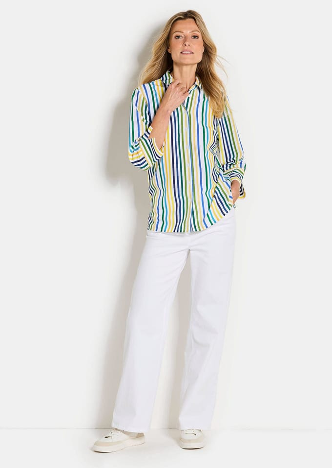 Bluse - groen / blauw / geel / gestr. - Gr. 38 van Goldner Fashion