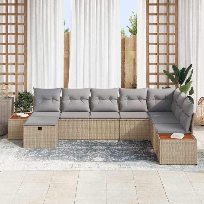 vidaXL - Tuinbank - Set - met - kussen - met - opslag - Beige - poly - rattan
