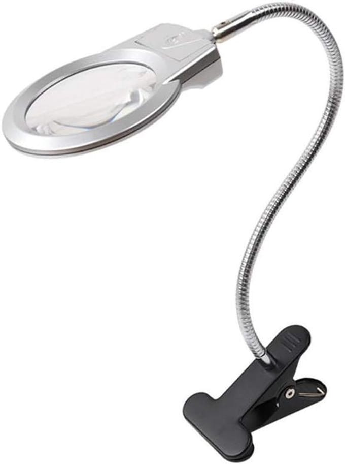 Vergrootglas met Lamp - Vergrootglas op standaard - Lezen en hobby - Flexibele Zwanenhals - 40 cm hoog - Zilver