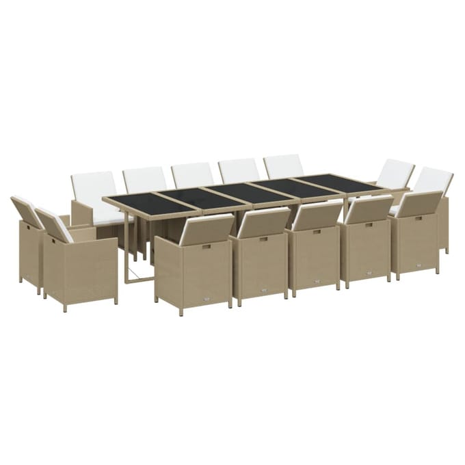 vidaXL - 15-delige - Tuinset - met - kussens - poly - rattan - beige