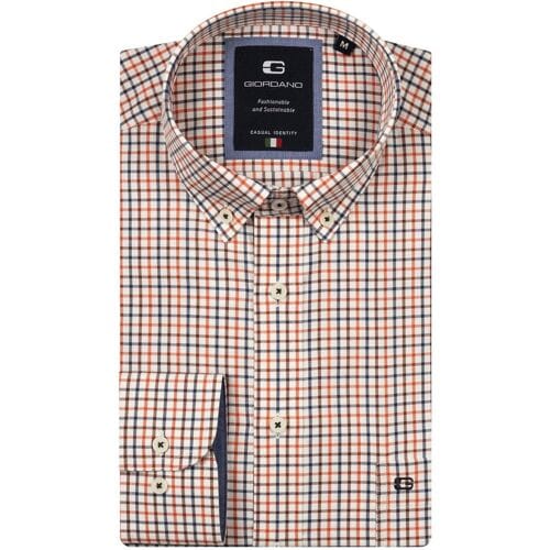 Giordano Overhemd Brando Button Down Soft Cotton Wool Multi Mini Check Navy-Rood / male
