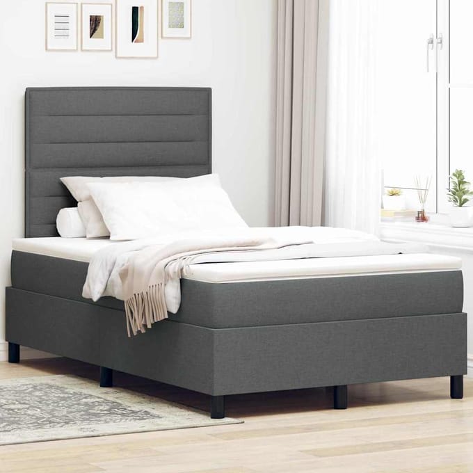 vidaXL - Boxspring - bed - met - matras - Donkergrijs - 120 - x - 190 - cm - Stof