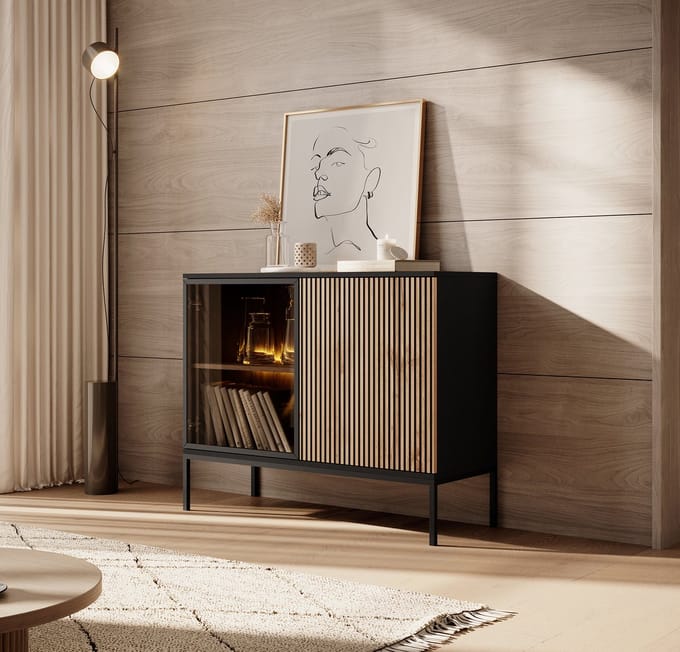 Meubella - Dressoir Legend - Mat zwart - Eiken - 104 cm
