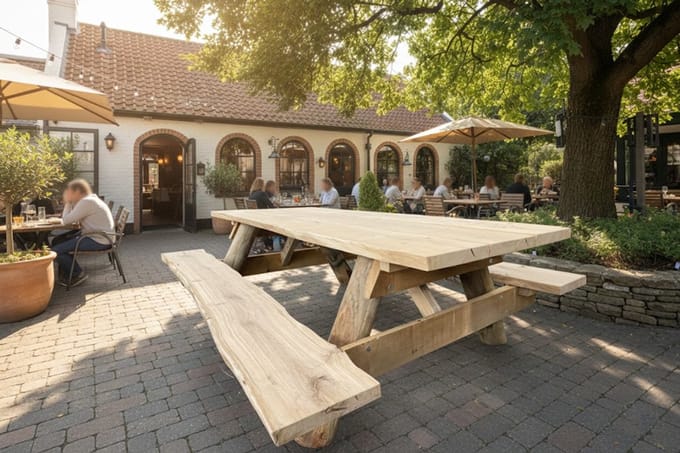 Rockwood® Landschapspicknicktafel Eiken / Kastanje 220cm 2.20m Exclusief rugleuning