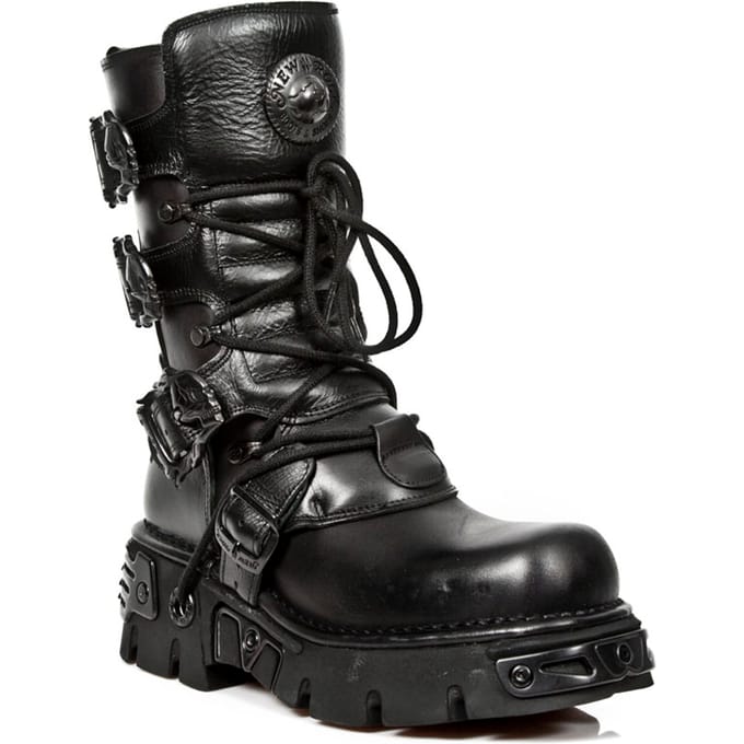 New Rock zwart lederen halfhoge laarzen-391-S18