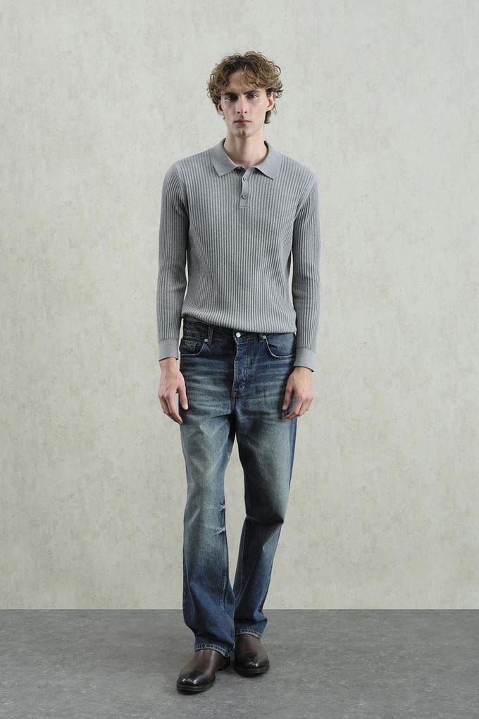 Slim Fit Geribbelde Poloshirt
