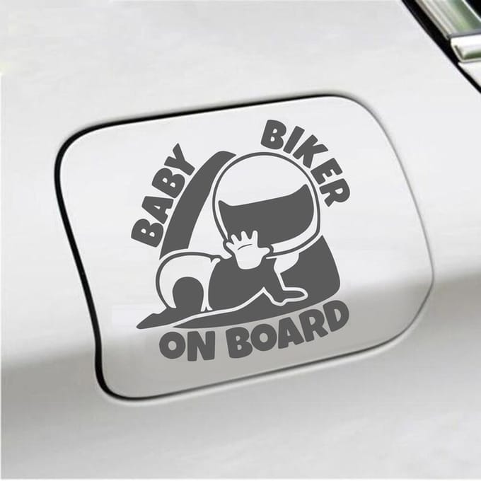 Bumpersticker - Baby Biker On Board - 12 X 12 - Antraciet