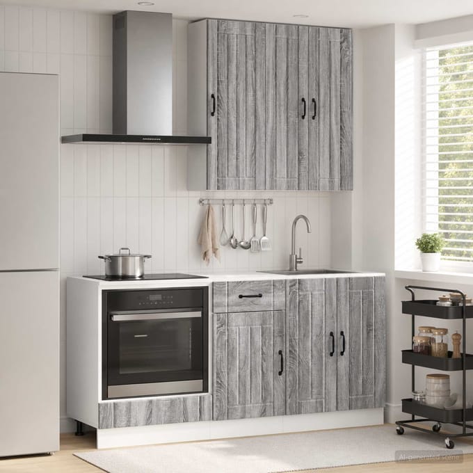 vidaXL - Keukenblok - LUCCA - 5 - st - Grijs - Sonoma - Bewerkt - hout