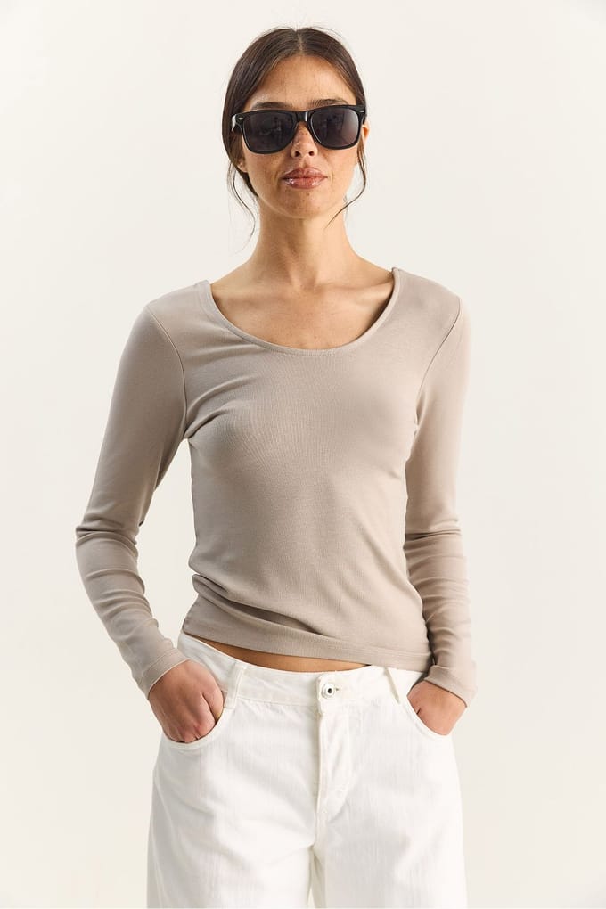 Slim Fit U-Hals Gebreide Blouse
