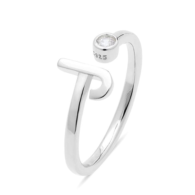 Bague - LUXENTER - Alphabet - Argent sterling 925 - Zircone brillante - Finition rhodiée Taille unique white