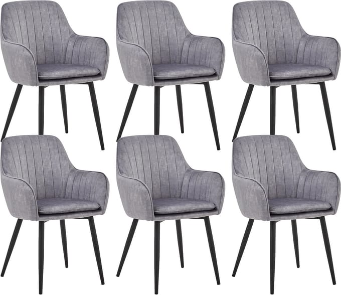 Colenis® - Lavinia Eetkamerstoel - Set Van 6 - Grijs - Adoré Velvet - Industrieel