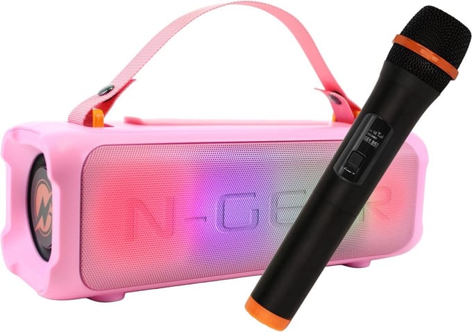 Draagbare Bluetooth Partyspeaker 100W Roze met Accu en Microfoon voor Feest & Buiten
