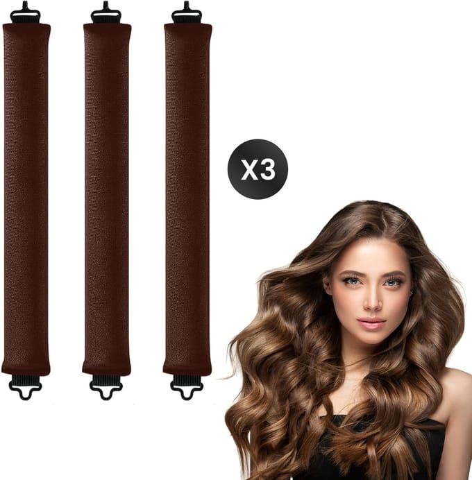 DIVERZA Haarkruller – Heatless Curls – Haarroller Zonder Hitte – Krullend Haar – Haarrollers 3 delig – Donkerbruin