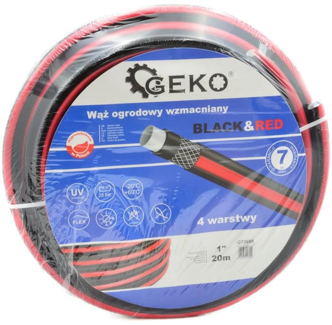 GEKO Tuinslang - Sterk - 1" - 20m - Zwart/Rood
