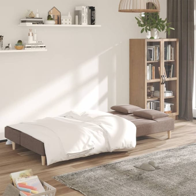 Vidaxl 2-Persoons Bank, 2 Kussens, Kleur Taupe, Gestoffeerd met Stof