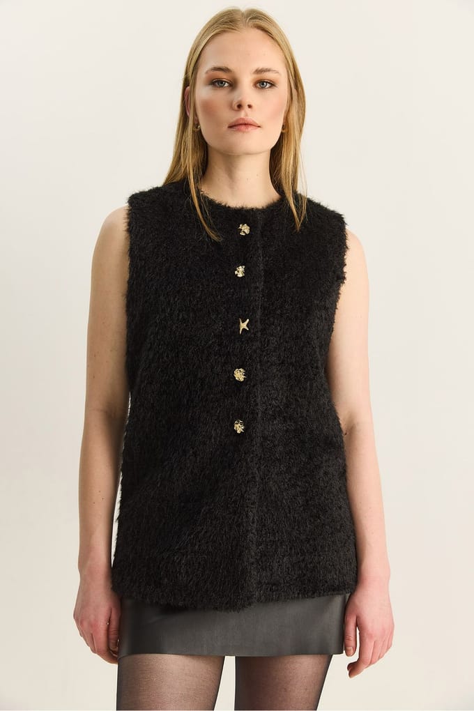 Pluche Vest met Knopenluiting