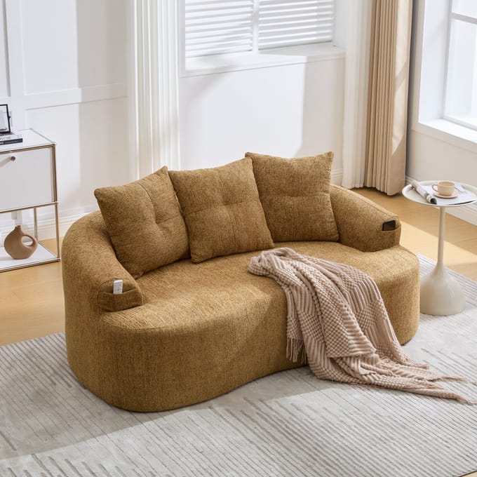 MODFU 2-Zitsbank - Diepe Zitting - Eigentijds Design - Chenille - Mosterdgeel - 164 X 92 X 60 Cm