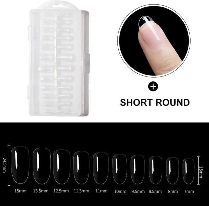 Dermarolling Nageltips Short Oval Round 10 maten - 240 stuks