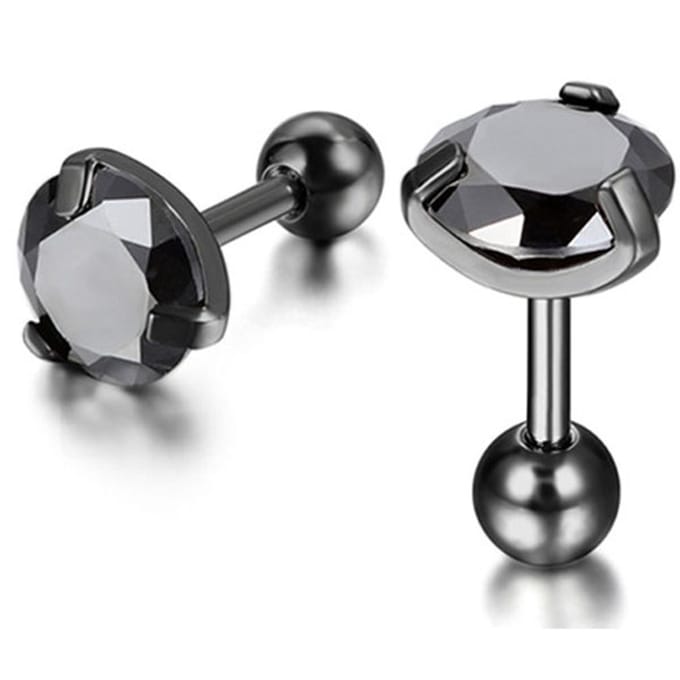 Heren oorbellen Black Royal King Crown Zwart-3mm