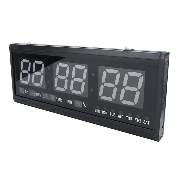 Groene digitale LED-wandklok, groot formaat, jumbo LED-wandtimer met kalender en temperatuurweergave. gray