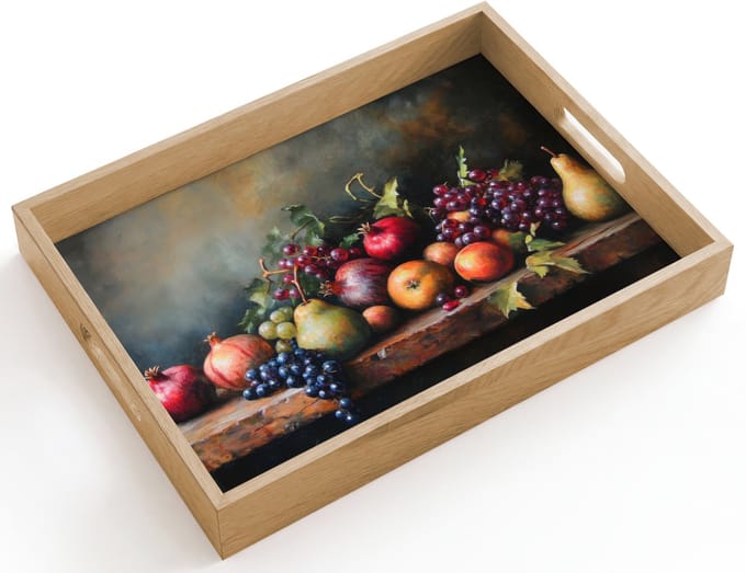 Dienblad hout 40x30 cm - Schootdienblad - Rustiek - Stilleven - Fruit - Borrelplank rechthoek - Plateau dienbladen