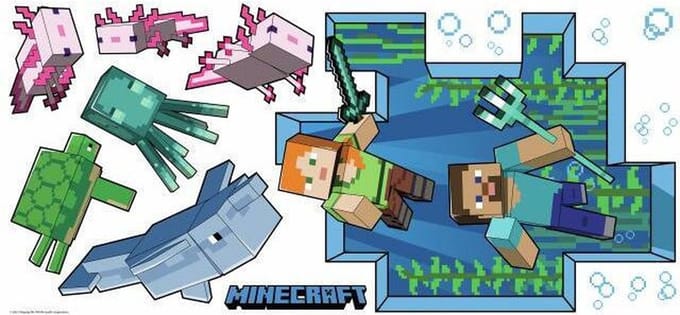 Roommates Muursticker Minecraft Junior Vinyl Blauw/groen 18-delig