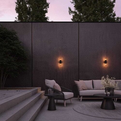 HOFTRONIC Blaze - LED Wandlamp - Incl. Schemerschakelaar & Bewegingssensor - Up & Down light - E27 Fitting - IP44 Waterdicht - Smokey glas