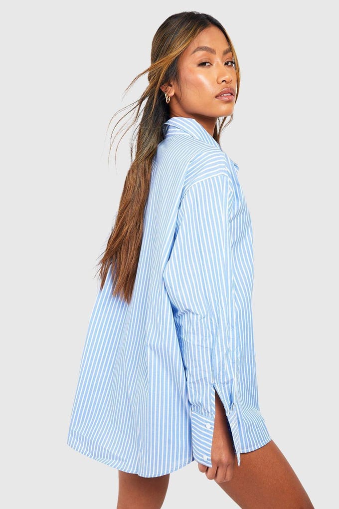 boohoo Dames Katoenen Pinstripe Pyjama Short | Blauw | Maat: 42
