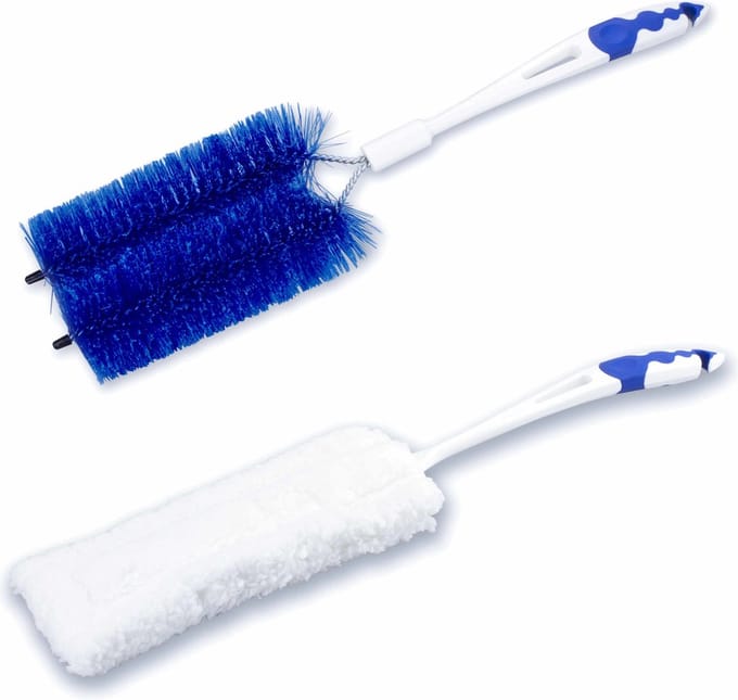 2- Delige verwarming schoonmaakset blauw/wit - microvezel borstel - Dubbele radiator borstel