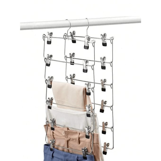 Cintre Multifonctionnel à 6 Couches avec Pinces pour Pantalons et Jupes 1 pièce one-size argenté
