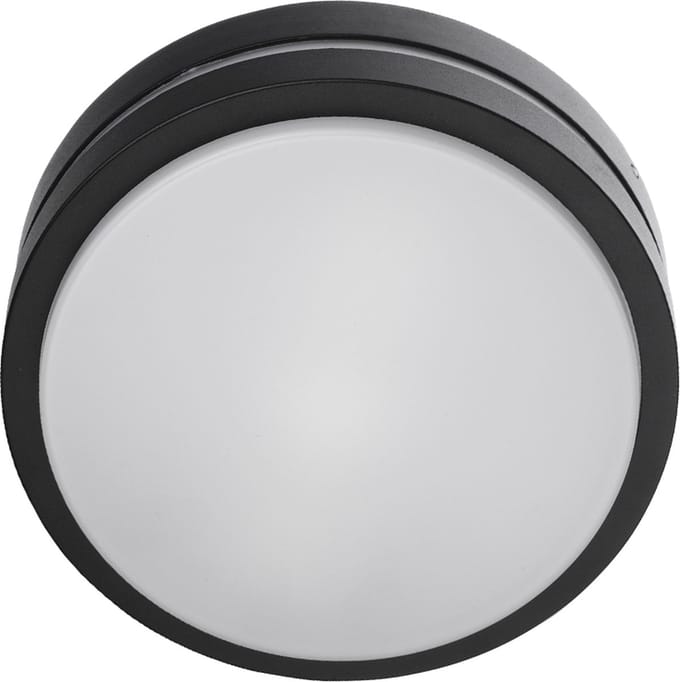 Olucia - JAMES - Buitenplafondlamp met bewegingssensor - Zwart / Wit - Vorm: Rond