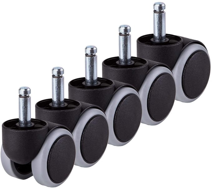 Wiel voor bureaustoel - 5 stuks - 50 mm diameter - 10 mm as - kunststof