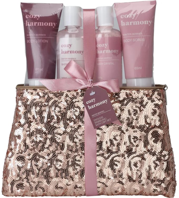 bad geschenk set - moederdag tip - toilet tas - 5 delig - cozy harmonony - cadeau tip