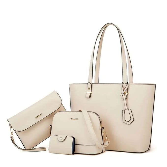 Nivard Handtas Dames - Schoudertas - School - Shopper - Schooltas - Werktas - 4-Delige Set - Wit