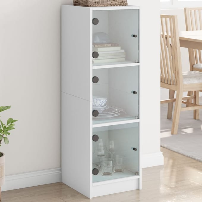 vidaXL - Hoge - kast - met - glazen - deuren - 35x37x109 - cm - wit