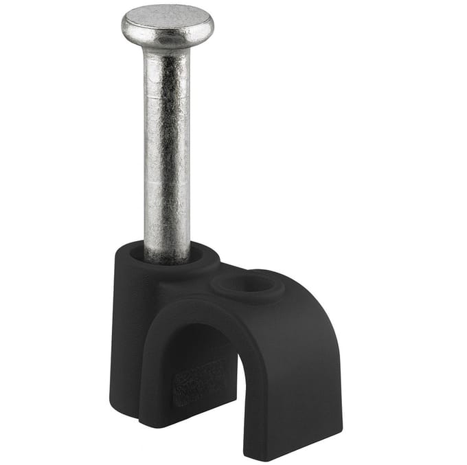 Goobay kabelklem zwart 9 mm, 100 stuks met stalen spijker voor wandmontage op hout of metselwerk, hoogte 11,1 mm