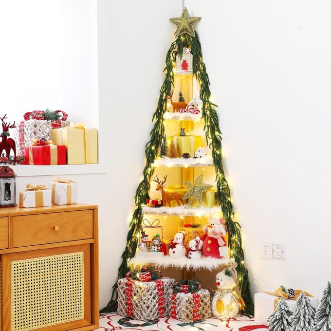 Premium 63 inch kerstboom hoekboekenplank - Wit - Medahomestore