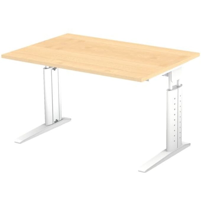 Bureautafel TARVIS, C-poot, vierkant, B 1200 mm, onderstel wit, in hoogte verstelbaar, esdoorn