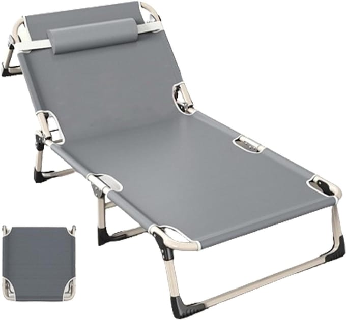 Campingbed - Opklapbaar bed - Buiten ontspannen - 4-standen verstelbaar - 190x75cm - Grijs